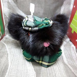 Tartan Teddy Bear Christmas Ornament - Genuine Fur - Mink